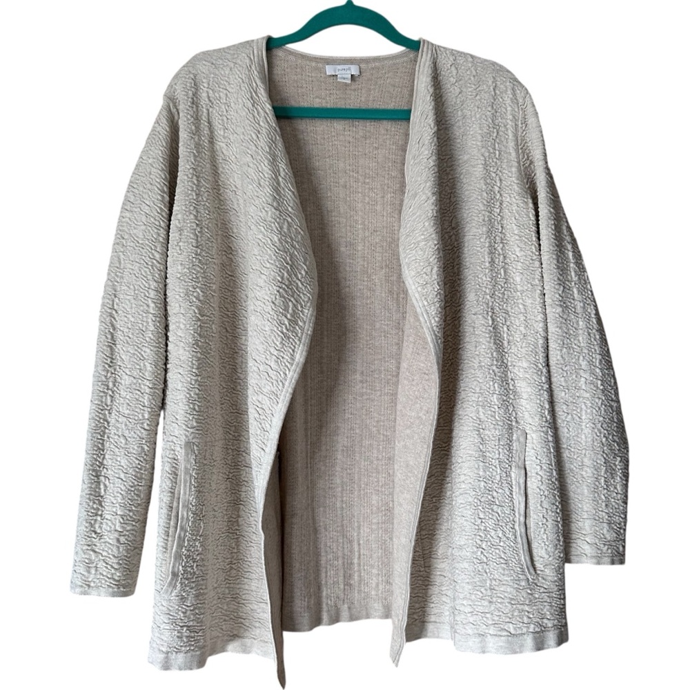 Pure Jill Women’s M Sweater Beige Cardigan Open Front Textured Knit Cotton